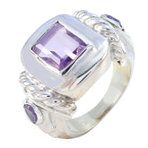 Valentina abstract purple gemstone ring with square-cut purple stone and decorative silver band