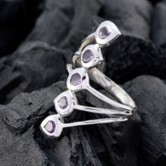 Tereza silver multi band ring with five small amethyst stones on split shank abstract purple gemstone ring handcrafted