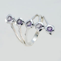 Tereza sterling silver multi band ring with five bezel set amethyst stones abstract purple gemstone ring