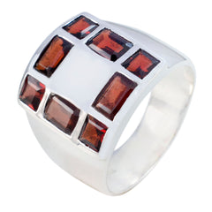 Elena silver ring featuring an abstract red gemstone ring design with rectangular red stones