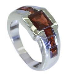 Bruna abstract red gemstone ring with square red stones set in silver band