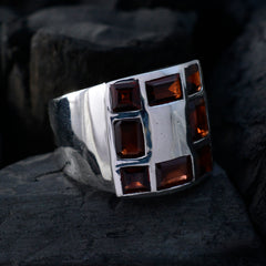 Elena abstract red gemstone ring with geometric red stones set in polished silver band