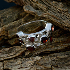 Liyana abstract red gemstone ring featuring multiple red stones set in polished silver band