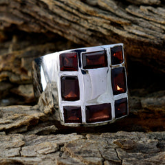 Elena abstract red gemstone ring with multiple rectangular red stones set in silver band