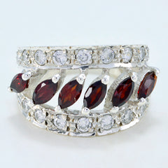 Katarina silver wrap ring with marquise red stones and pave clear crystals abstract red gemstone ring