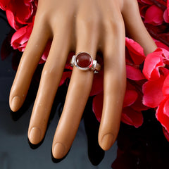 Elena Abstract Red Solitaire Ring with Silver Band