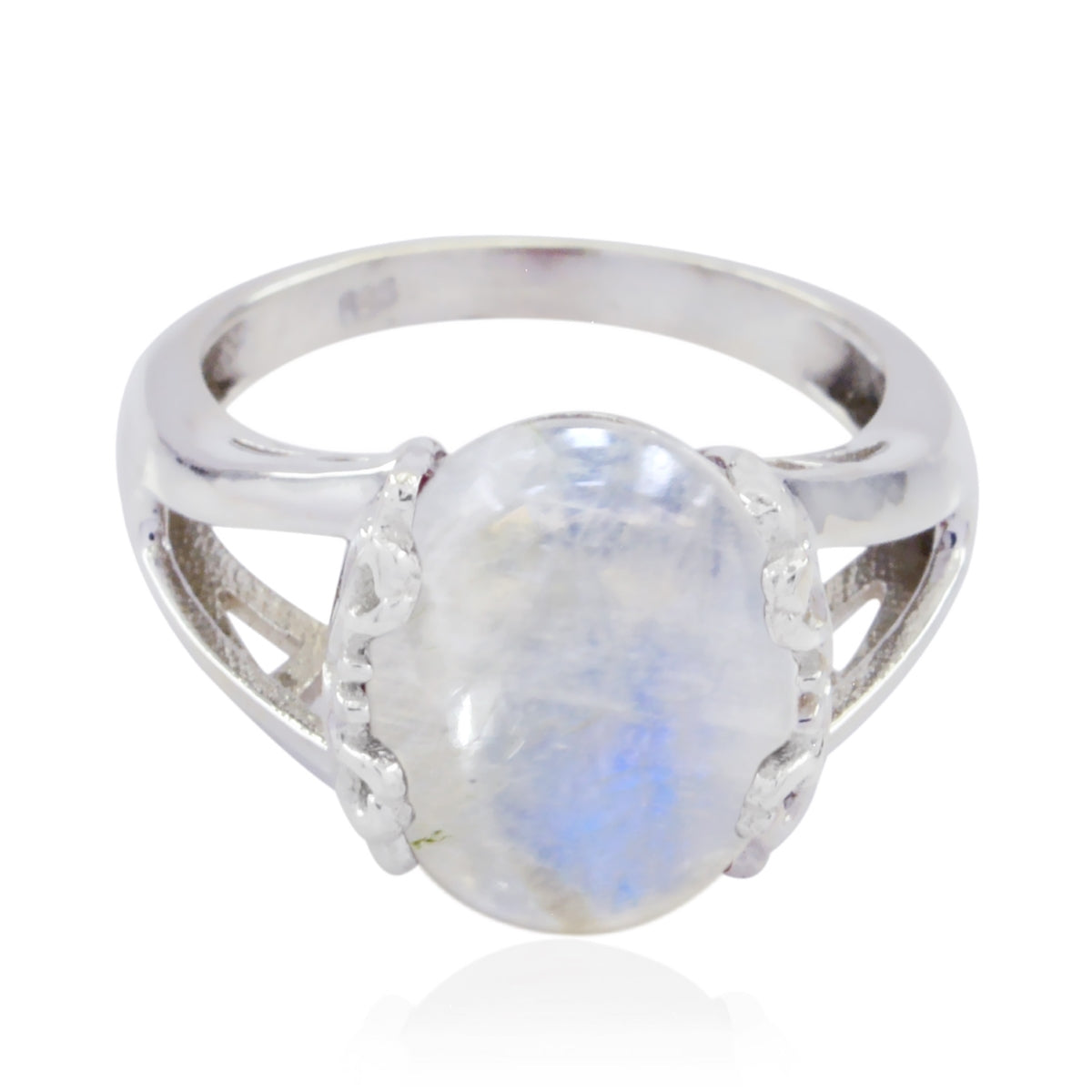 Ines Abstract Solitaire Ring with Moonstone Accent Rainbow Moonstone White