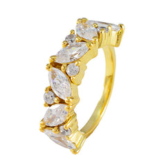 Katarina gold band abstract white gemstone ring with alternating marquise and round clear stones