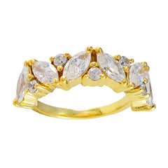 Katarina gold band abstract white gemstone ring with marquise and round stones in curved crown design