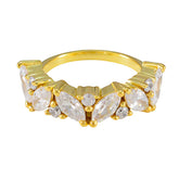 Katarina gold band abstract white gemstone ring with marquise and round clear stones in crown design
