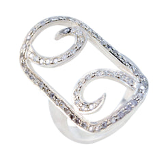 Ella abstract white statement ring with swirling design and sparkling stones in silver tone