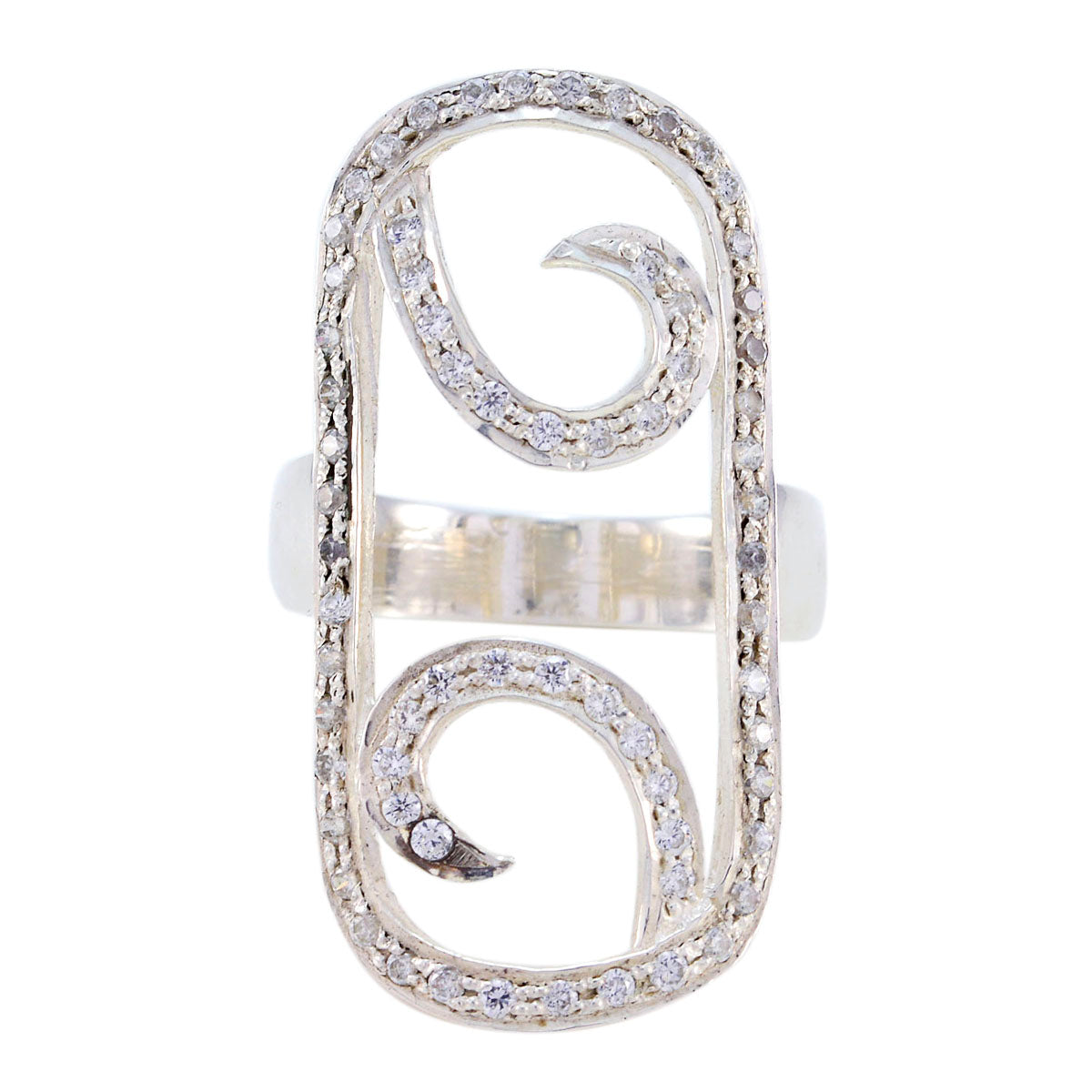Ella abstract white statement ring with delicate swirl design and sparkling stones