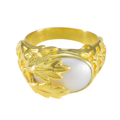 Aisha Leafy White Solitaire Ring Gold-Plated Design Pearl White