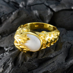 Aisha Leafy White Solitaire Ring Gold-Plated Design