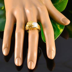 Aisha Leafy White Solitaire Ring Gold-Plated Design