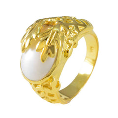 Aisha Leafy White Solitaire Ring Gold-Plated Design