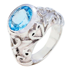 Priya Antique Blue Solitaire Ring with Vintage Silver Design Blue Topaz Blue