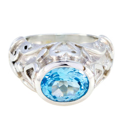 Priya Antique Blue Solitaire Ring with Vintage Silver Design