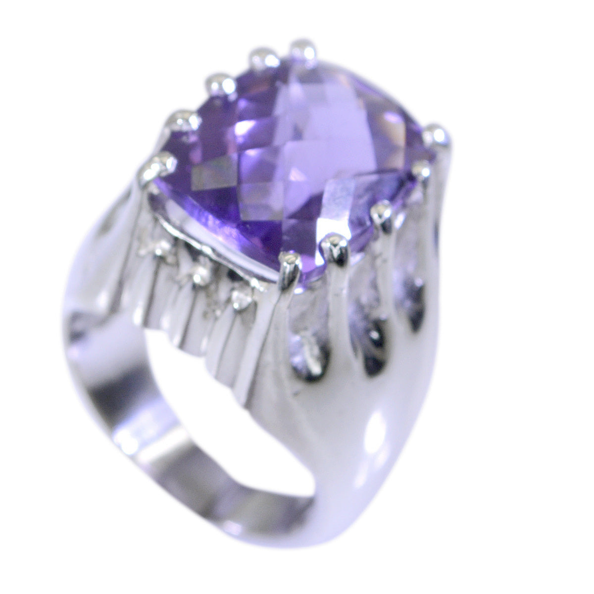 Nora Antique Purple Solitaire Ring with Silver Band Amethyst Purple