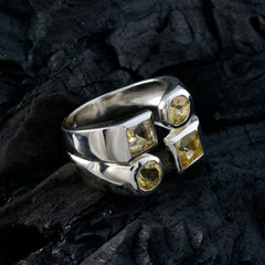 Nella silver ring with geometric settings and four faceted stones, antique yellow gemstone ring