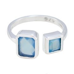 Lakshmi silver ring featuring an aqua gemstone toi et moi ring design with two blue stones
