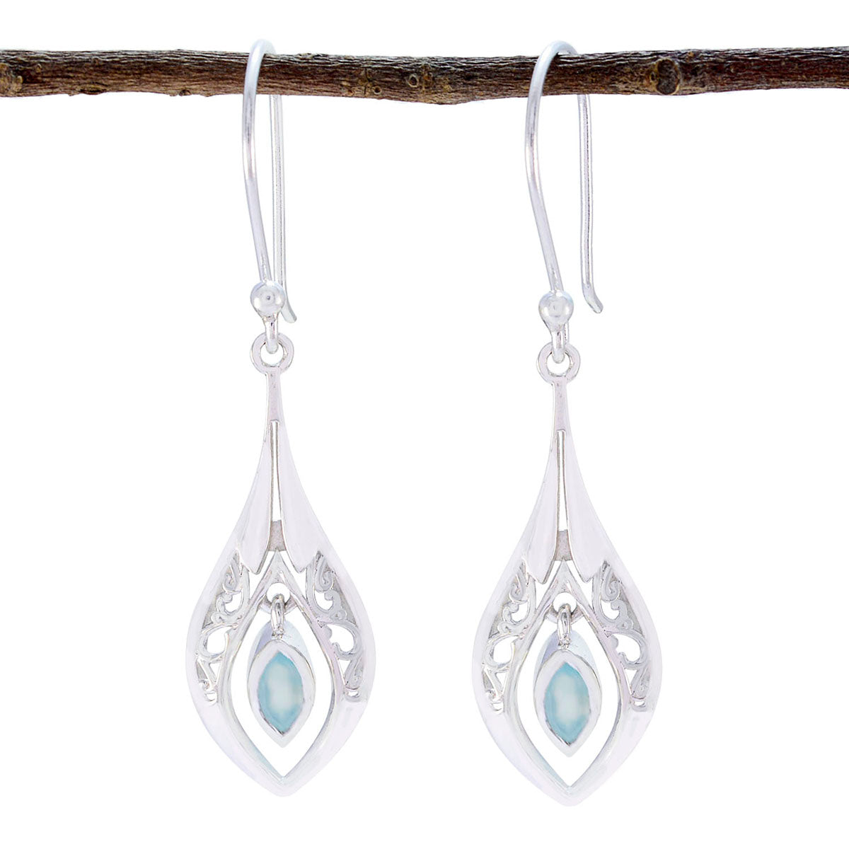 Victoria Aqua Solitaire Dangle Earrings for Glam Looks Aqua Chalcedony Green Dangle