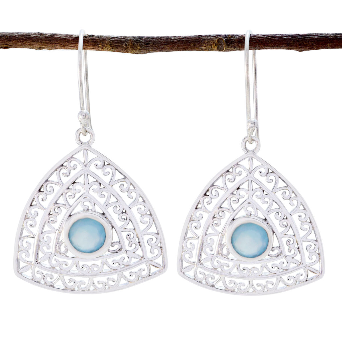 Teresa Aqua Solitaire Dangle Earrings for Stylish Looks Aqua Chalcedony Green Dangle