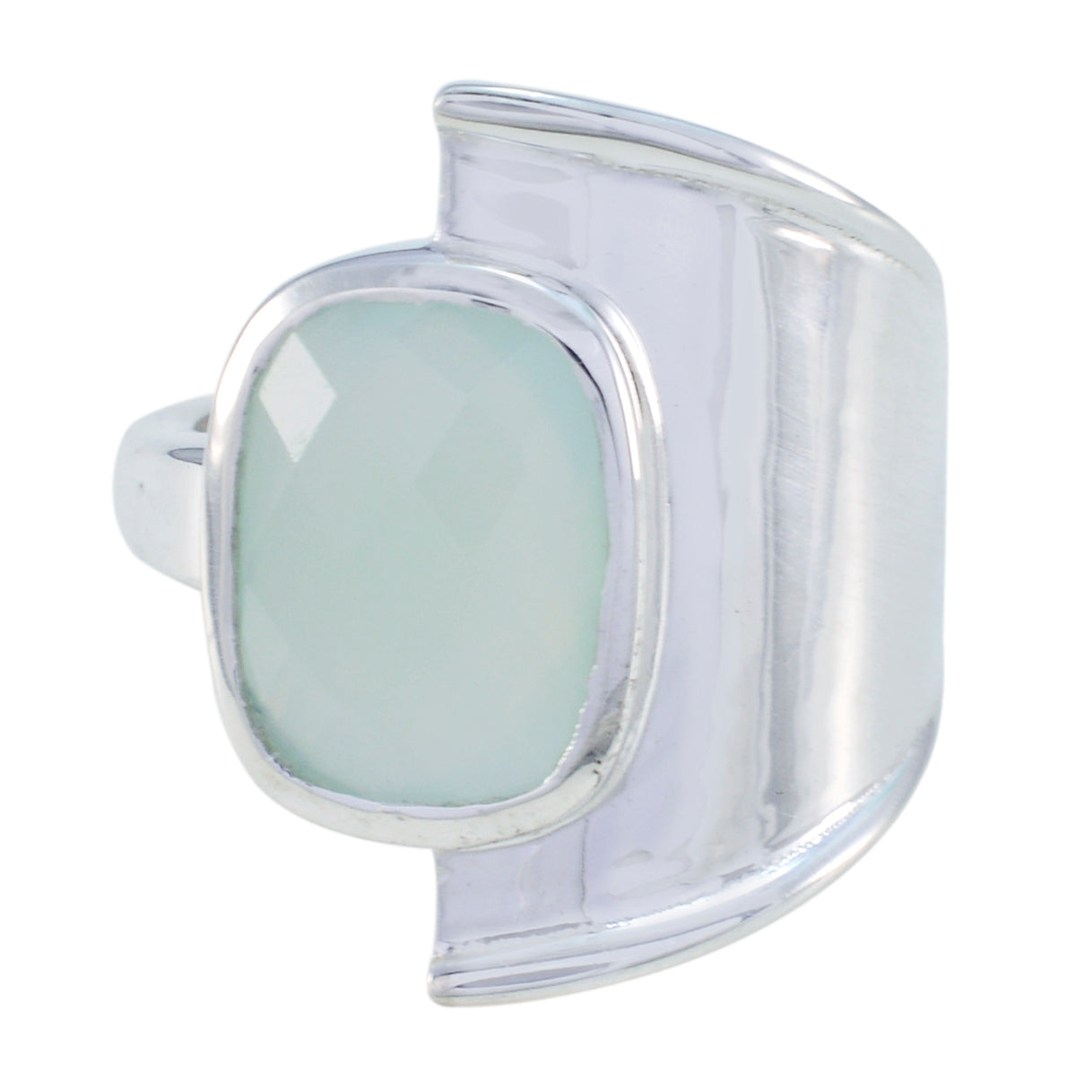 Ananya Aqua Solitaire Ring for Women in Sterling Silver Aqua Chalcedony Green