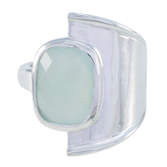 Ananya Aqua Solitaire Ring for Women in Sterling Silver Aqua Chalcedony Green