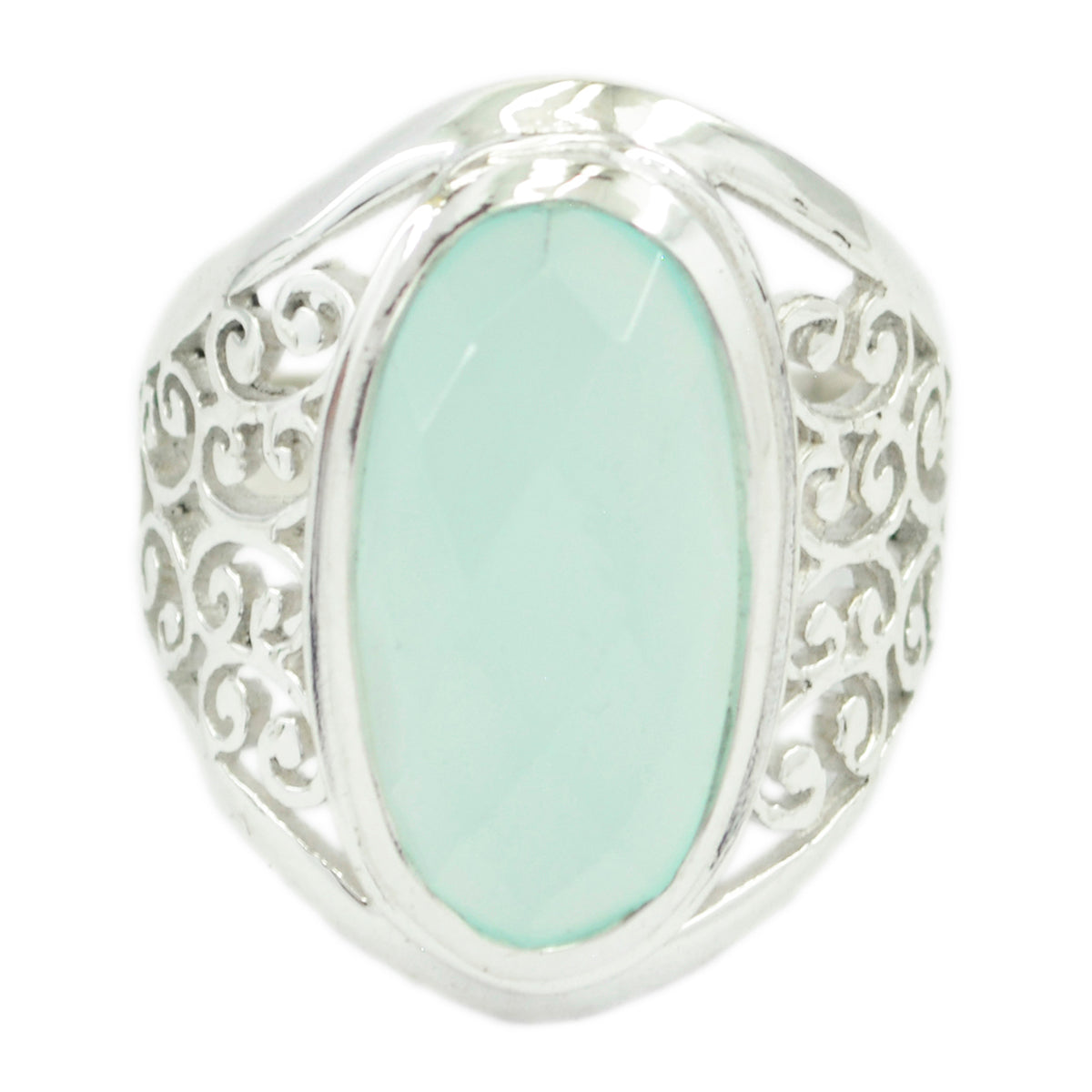 Ines Aqua Solitaire Ring India - Elegant Gemstone Jewelry Aqua Chalcedony Green