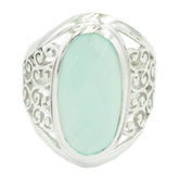Ines Aqua Solitaire Ring India - Elegant Gemstone Jewelry Aqua Chalcedony Green
