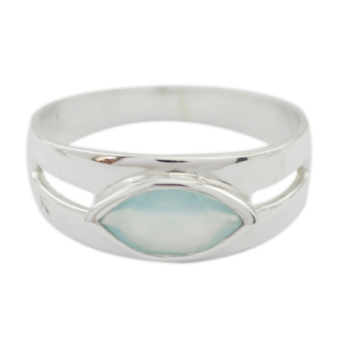 Andrea aqua solitaire ring with marquise aqua gemstone set in polished silver band