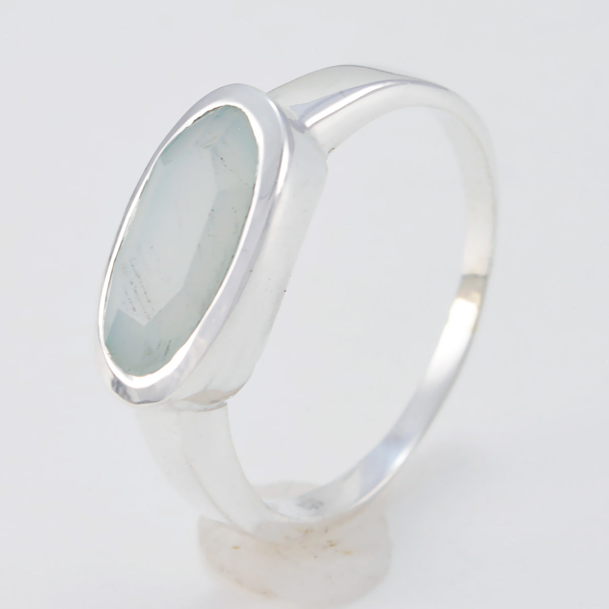 Seo-yeon elegant aqua solitaire ring with a polished silver band and oval aqua gemstone