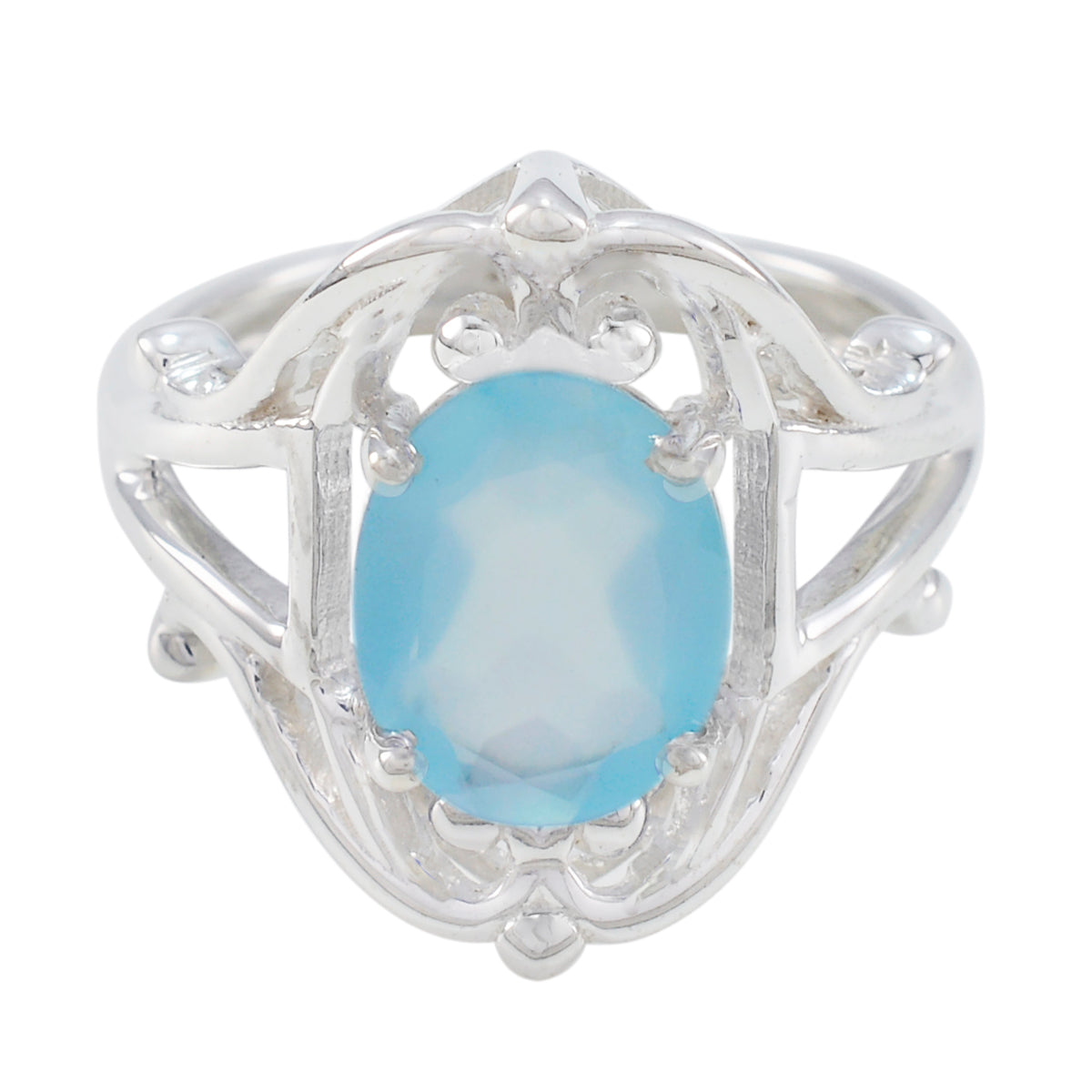 Mila Aqua Solitaire Ring with Elegant Blue Gemstone Aqua Chalcedony Green