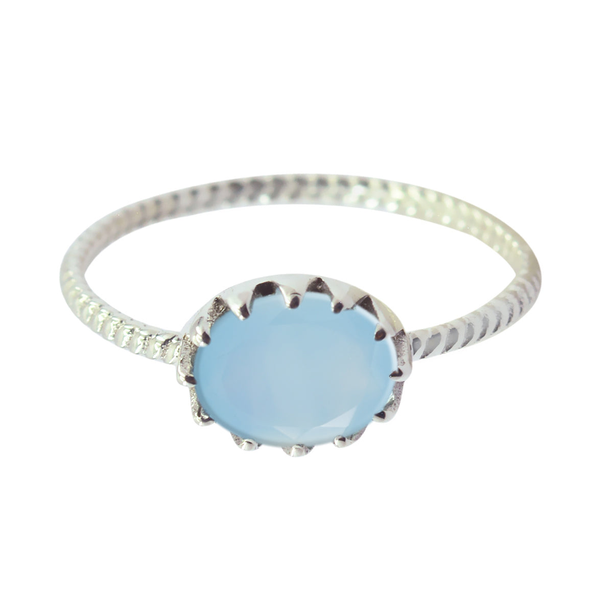 Chen Aqua Solitaire Ring Riyo in Sterling Silver Aqua Chalcedony Green