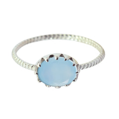 Chen Aqua Solitaire Ring Riyo in Sterling Silver Aqua Chalcedony Green
