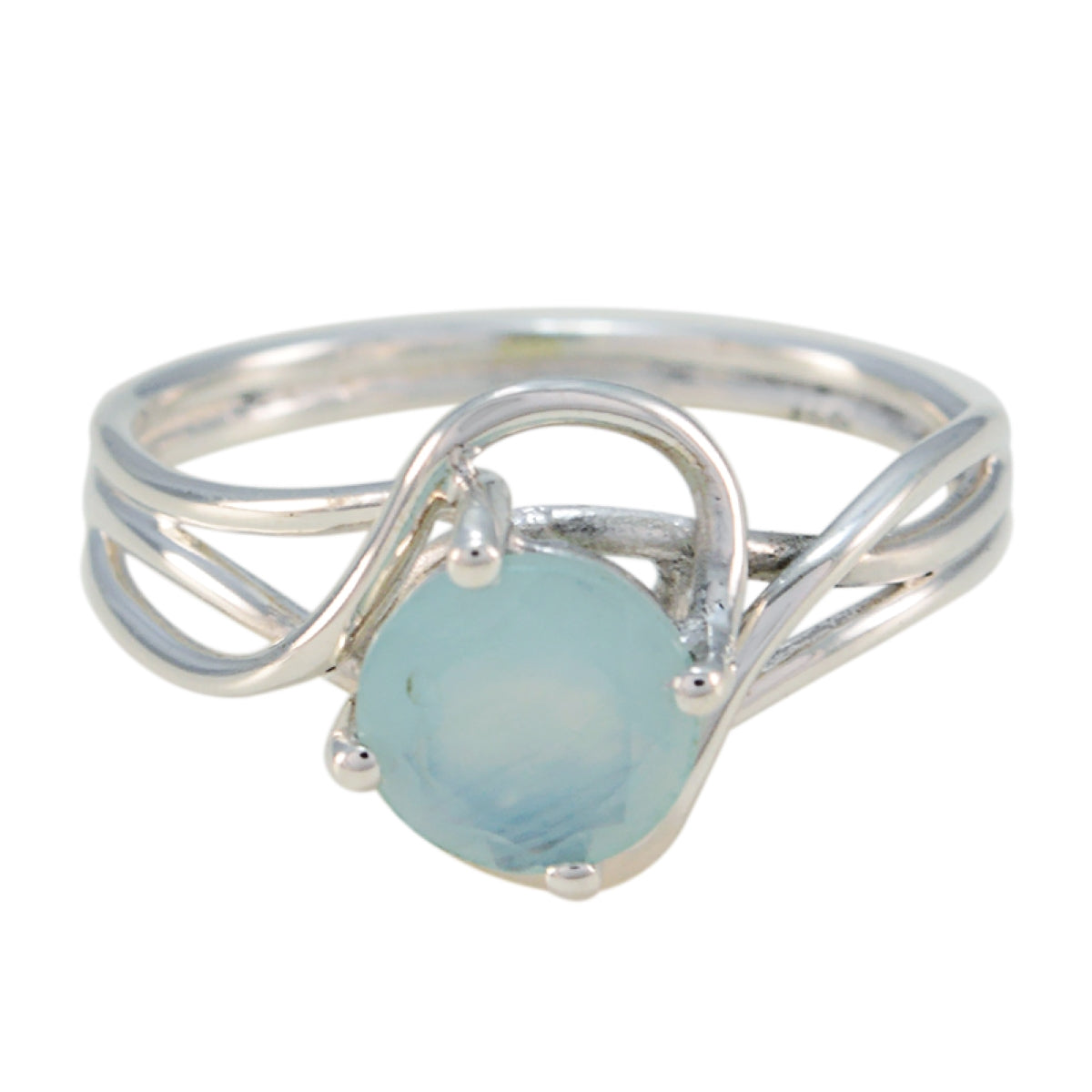 Maya Aqua Solitaire Ring with Elegant Silver Design Aqua Chalcedony Green