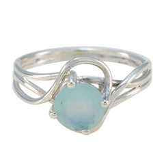 Maya Aqua Solitaire Ring with Elegant Silver Design Aqua Chalcedony Green