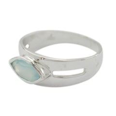 Andrea aqua solitaire ring with marquise-shaped aqua gemstone set in polished silver band