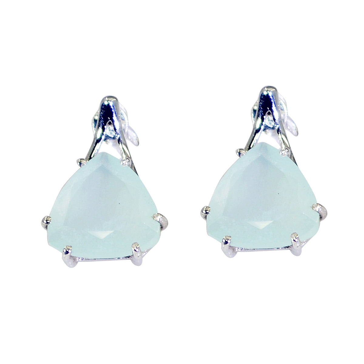 Yasmine Aqua Solitaire Stud Earrings for Everyday Glam Aqua Chalcedony Green Stud