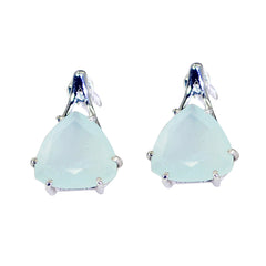 Yasmine Aqua Solitaire Stud Earrings for Everyday Glam Aqua Chalcedony Green Stud
