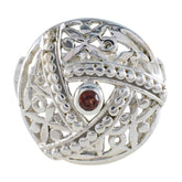 Araya Filigree Red Solitaire Ring with Intricate Design Garnet Red