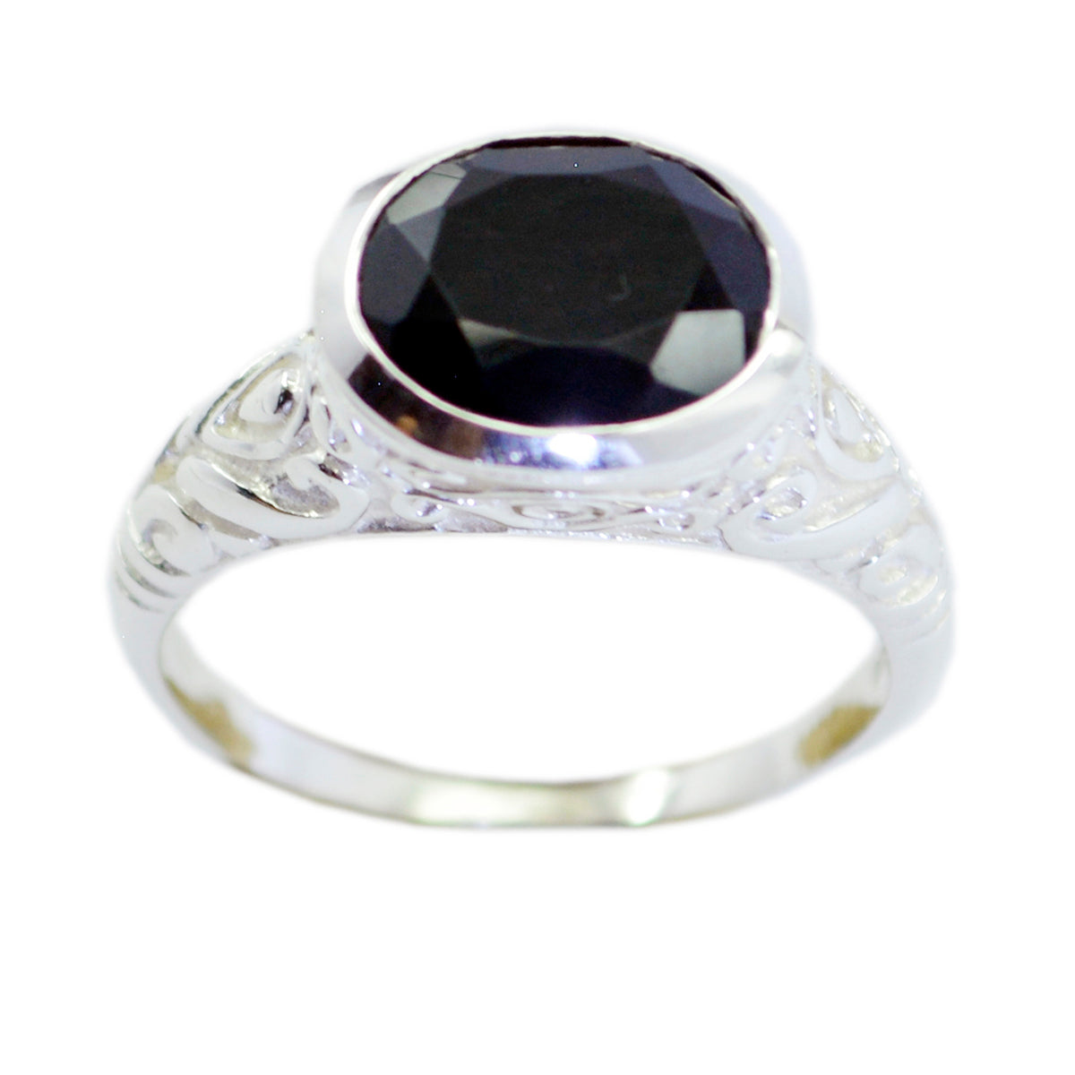 Abigail Art Deco Black Solitaire Ring in Silver Black Onyx Black