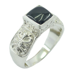 Olivia Art Deco Black Solitaire Ring Black Onyx Black