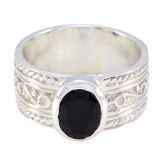Joaquina Art Deco Black Solitaire Ring in Sterling Silver