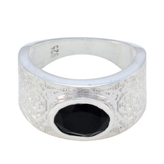 Meera Art Deco Black Solitaire Ring Black Onyx Black