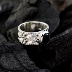 Joaquina Art Deco Black Solitaire Ring in Sterling Silver