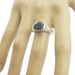 Abigail Art Deco Black Solitaire Ring in Silver