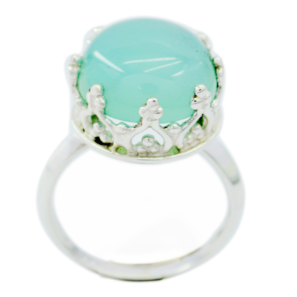Layla Art Deco Blue Ring with Silver Crown Design Blue Chalcedony Blue