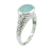 Addison Art Deco Blue Solitaire Ring with Silver Filigree Blue Chalcedony Blue